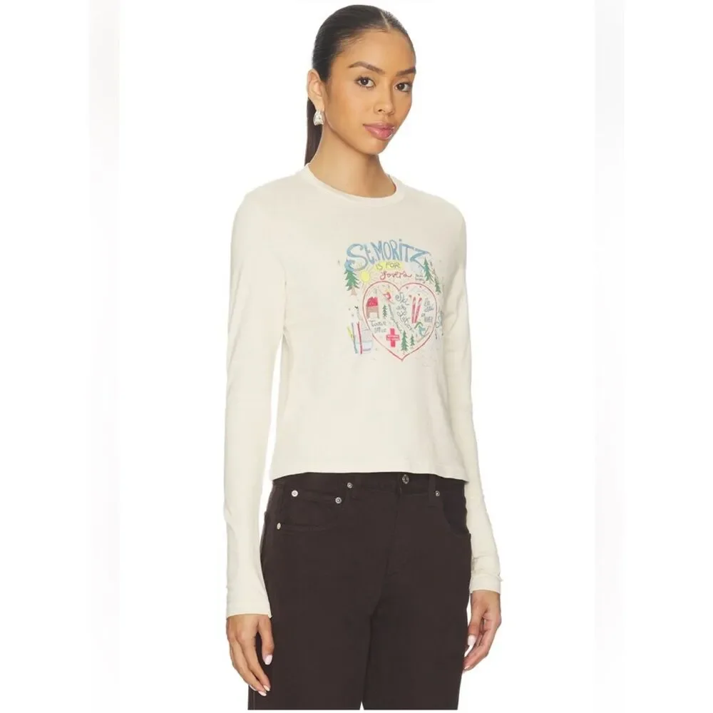 St. Moritz Is For Lovers Vintage Long SleeveTee in Dirty White DAYDREAMER XS